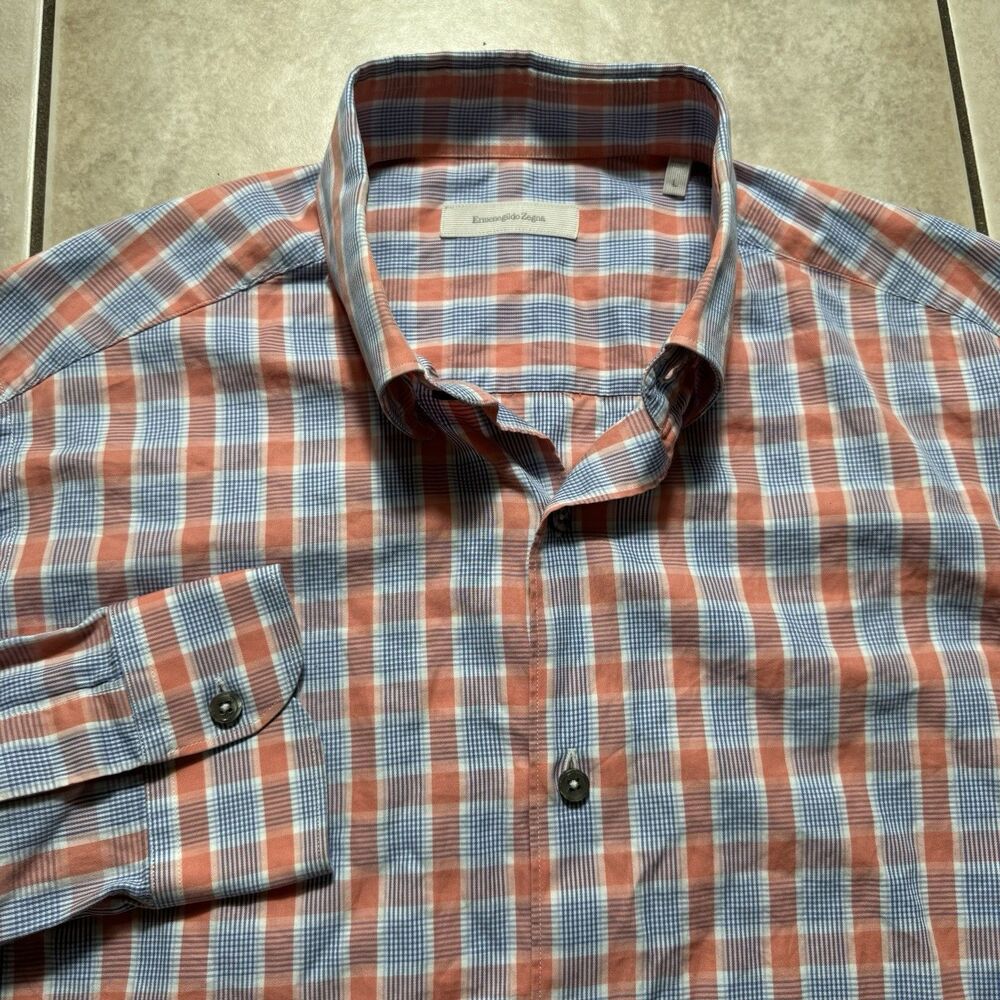 Ermenegildo Zegna Men Sz Large Multicolor Check Button Up Long Sleeve City Shirt
